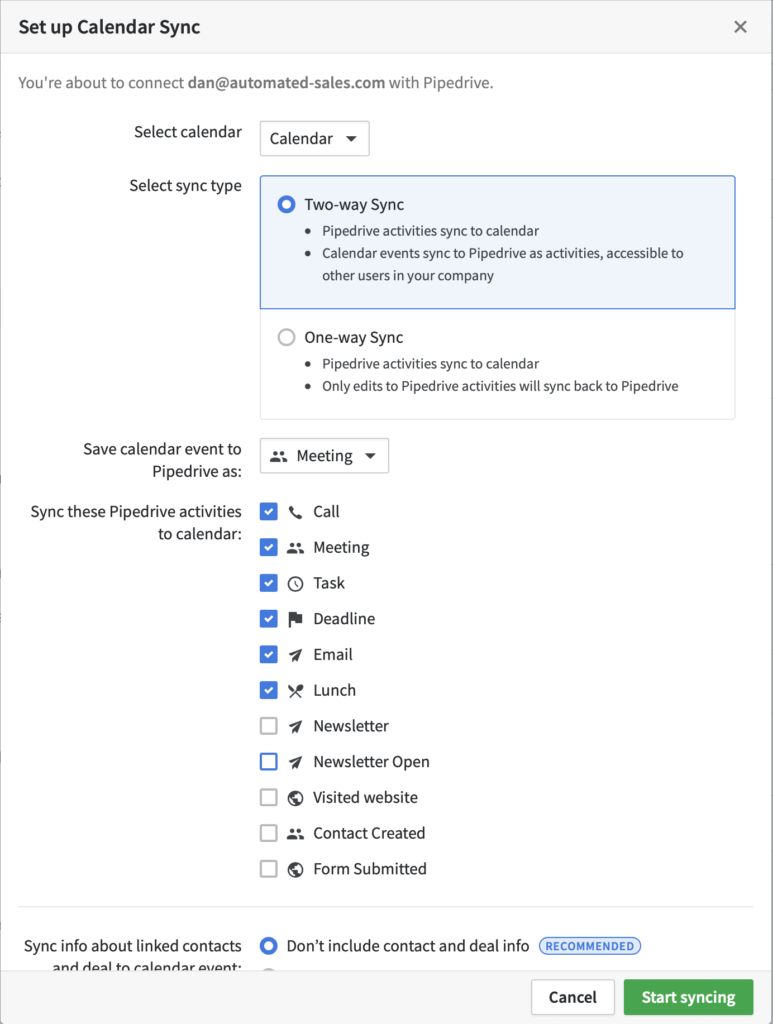 Pipedrive Calendar Sync
